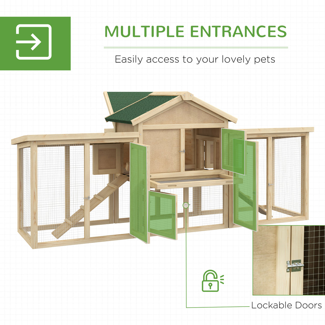 PawHut Large Chicken Coop with Run Backyard Hen House Poultry Coops Cages with Nesting Box Wooden 204 x 85 x 93cm | Aosom UK