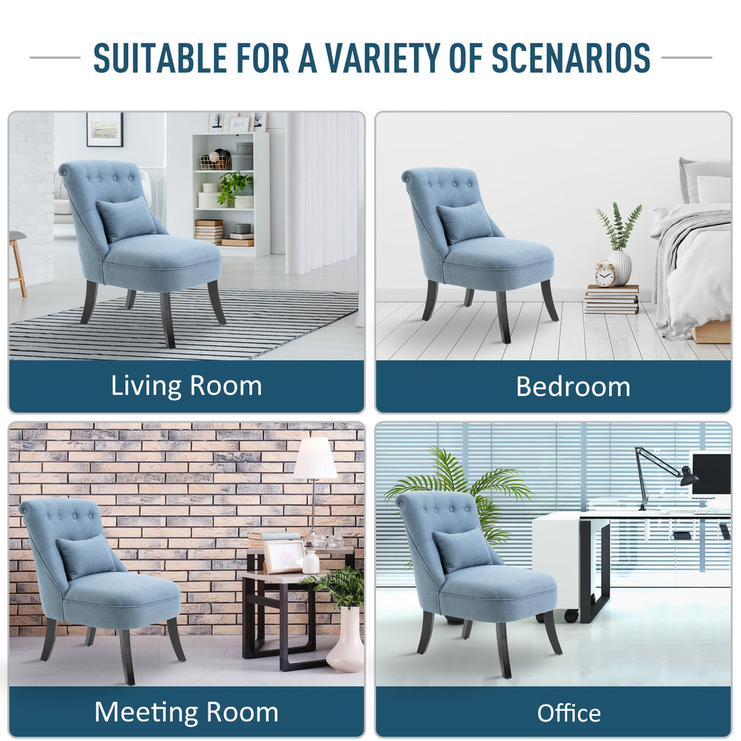 Fabric Single Sofa, Tub Chair, Upholstered Bedroom Chair with Pillow, Solid Wood Leg for Home, Living Room, Dining Room, Set of 2, Blue