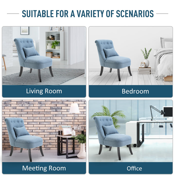 Fabric Single Sofa, Tub Chair, Upholstered Bedroom Chair with Pillow, Solid Wood Leg for Home, Living Room, Dining Room, Set of 2, Blue