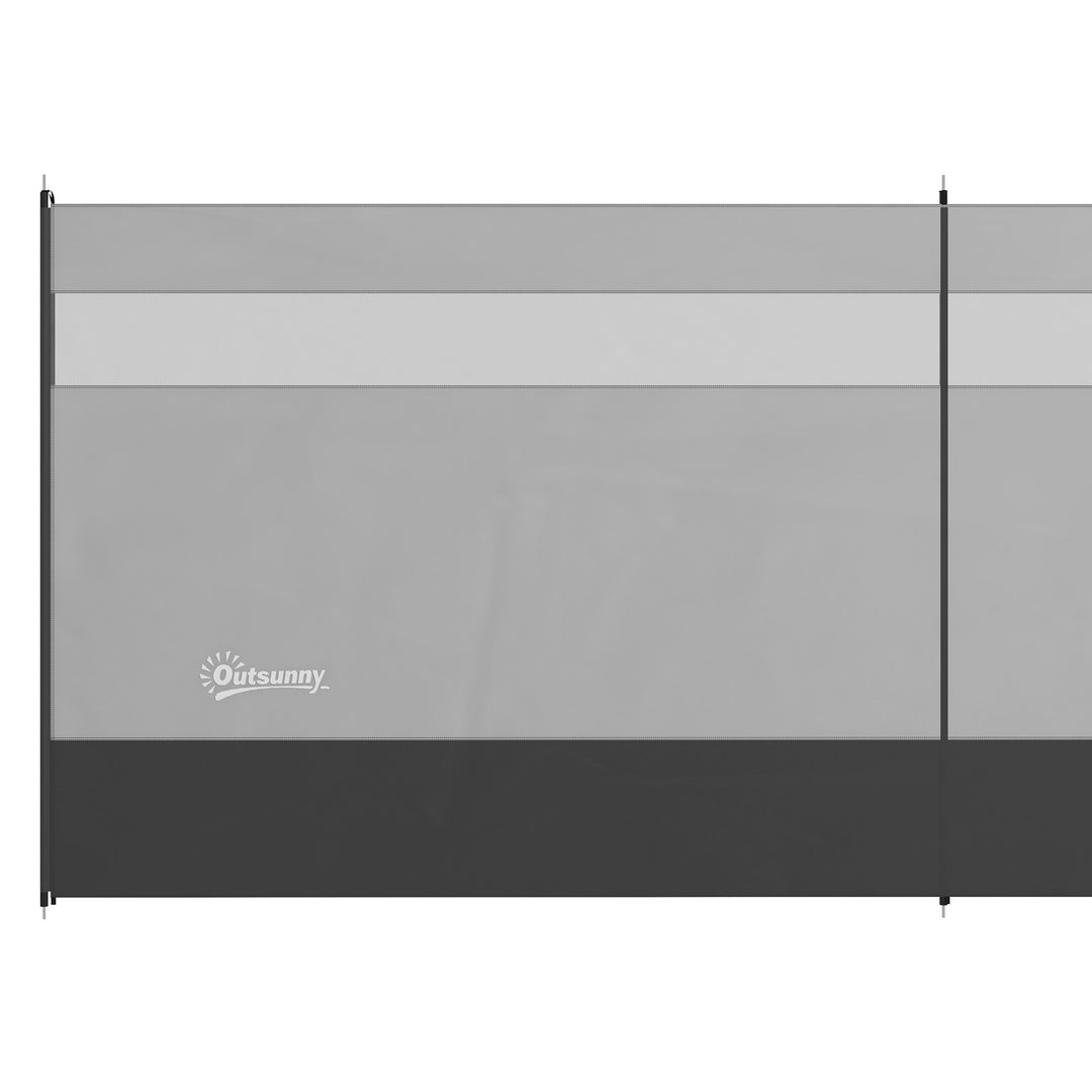Camping Windbreaker with Clear Windows, Carry Bag and Steel Poles, for Beach Caravan Campervan, 725 x 140cm, Grey