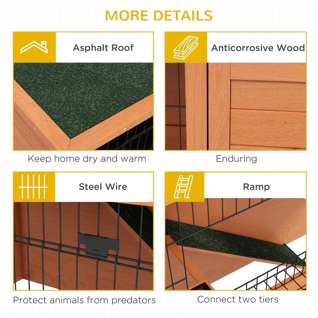 PawHut Two-Tier Antiseptic Wood Rabbit Hutch, 80cm Guinea Pig Hutch with Run - Orange | Aosom UK