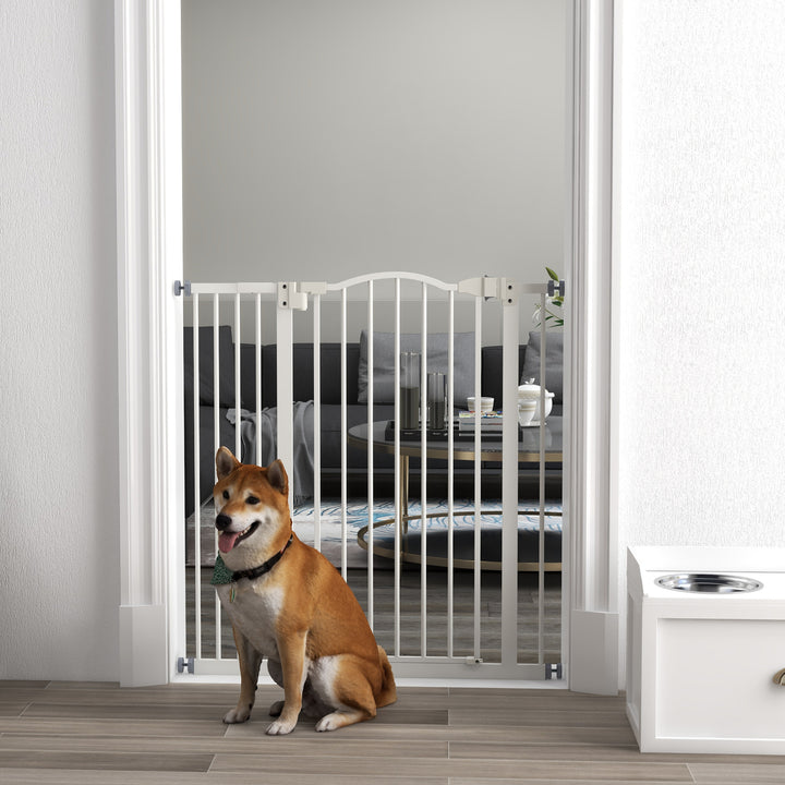 PawHut Adjustable Pet Safety Gate: No-Drill Installation, Auto-Close Feature for Doorways, Crisp White, 74-94cm | Aosom UK