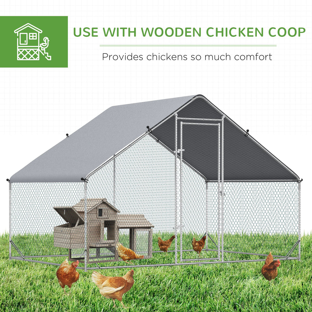 PawHut Walk-In Chicken Run, Galvanized Chicken Coop Hen Poultry House Cage Rabbit Hutch Pet Playpen Backyard w/ Water-Resist Cover, 3 x 2 x 2m