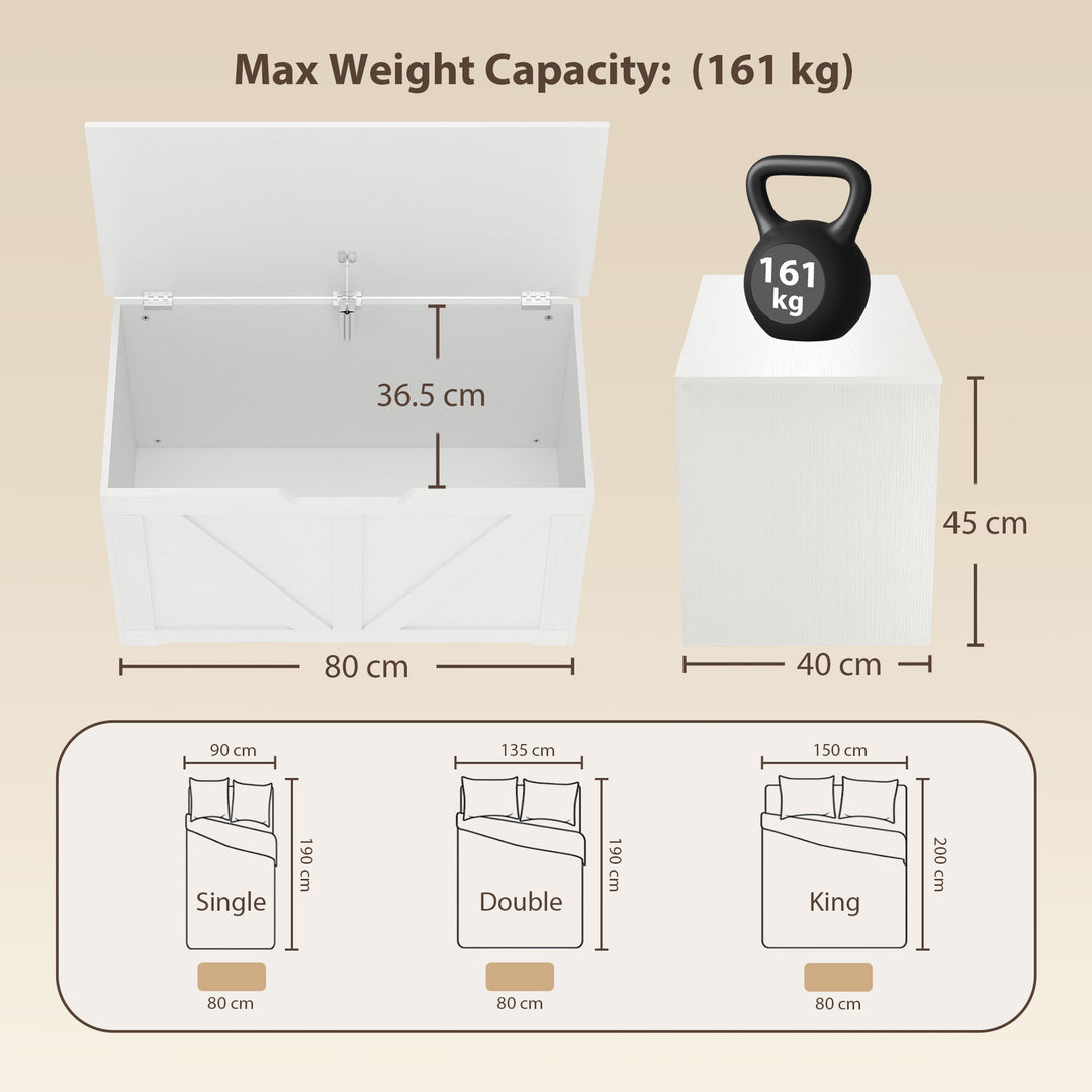 100L Home Storage Box, with Safety Hinge - White Wood-Effect