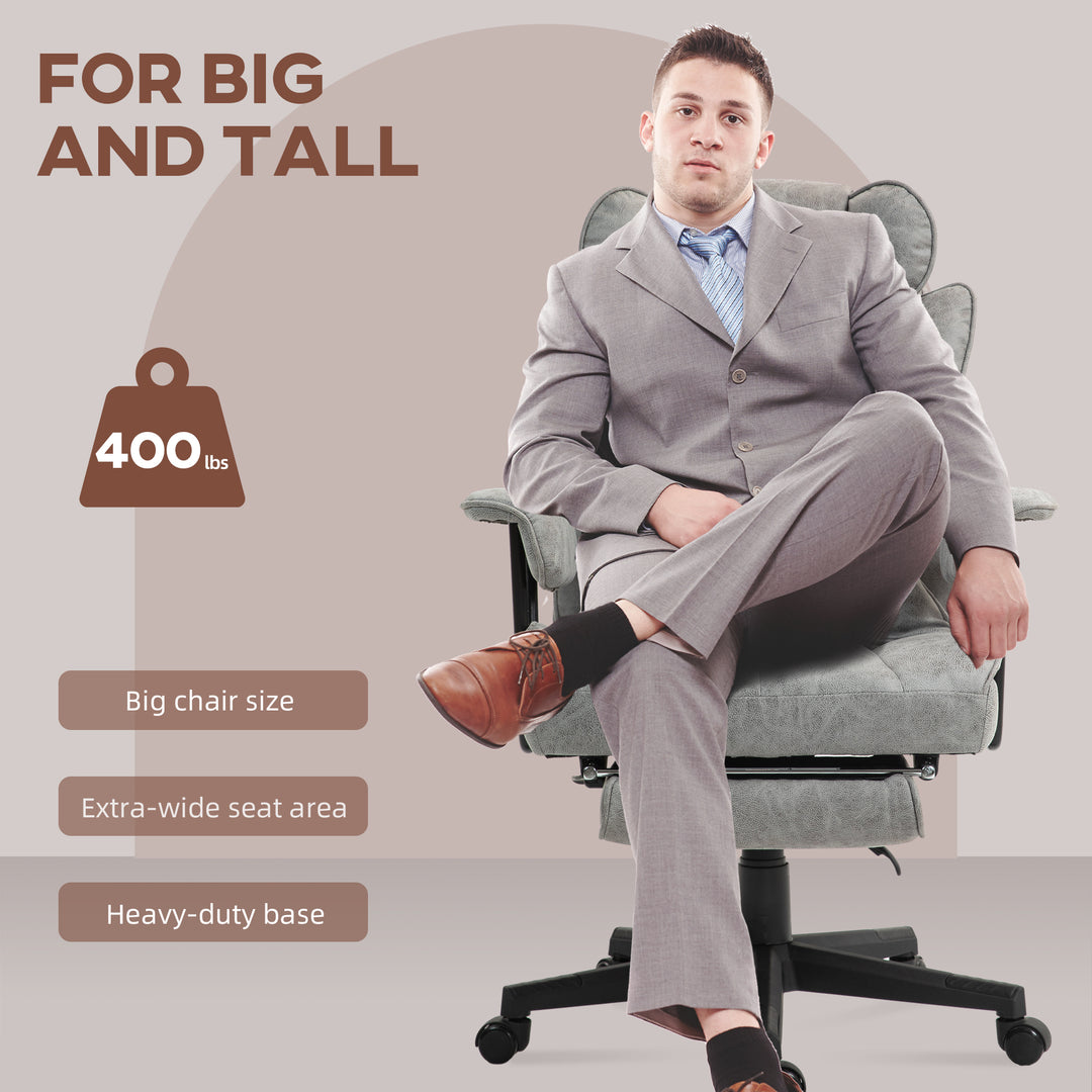 Office Chair with 6 Point Massage and Heat, Ergonomic Desk Chair with Foot Rest, Lumbar Support, Reclining Function and Wide Seat, Height-Adjustable High Back Swivel Rolling for Home, Grey