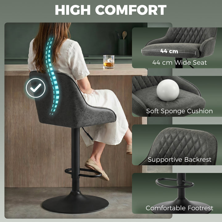 Bar Stools Adjustable Swivel Kitchen Chairs with Backrest Set of 2 for