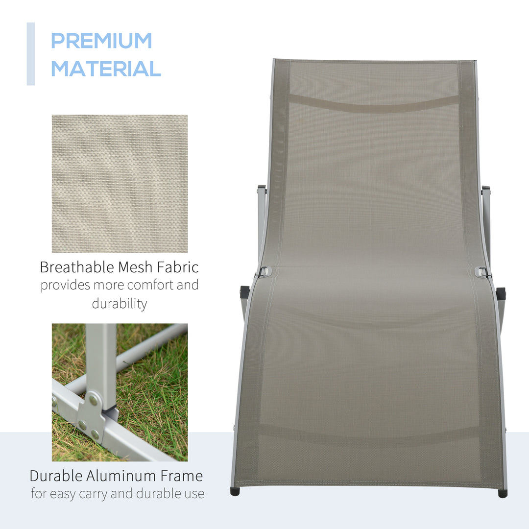 Set of 2 S-shaped Foldable Lounge Chair Sun Lounger Reclining Outdoor Chair for Patio Beach Garden, Light Grey