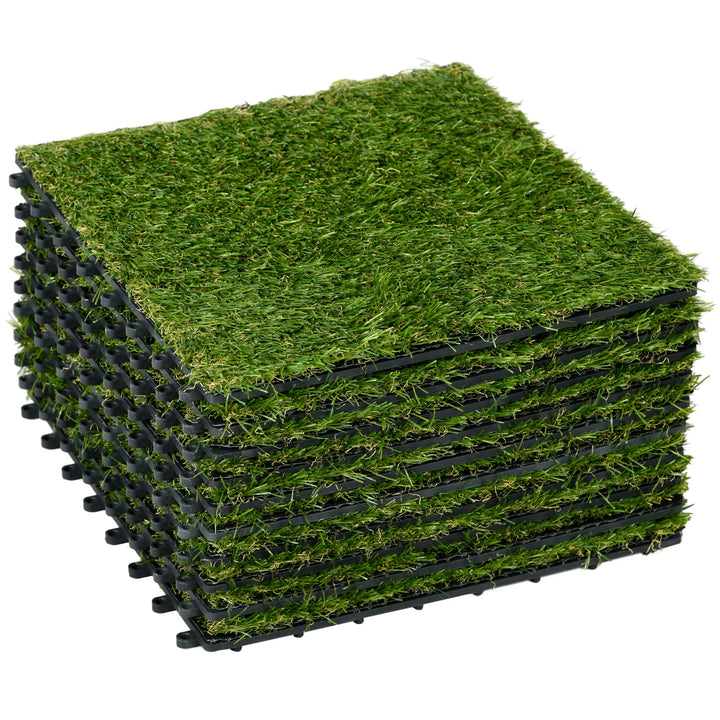 10-Piece Artificial Grass Set, Weatherproof Turf Tiles, 25mm Pile