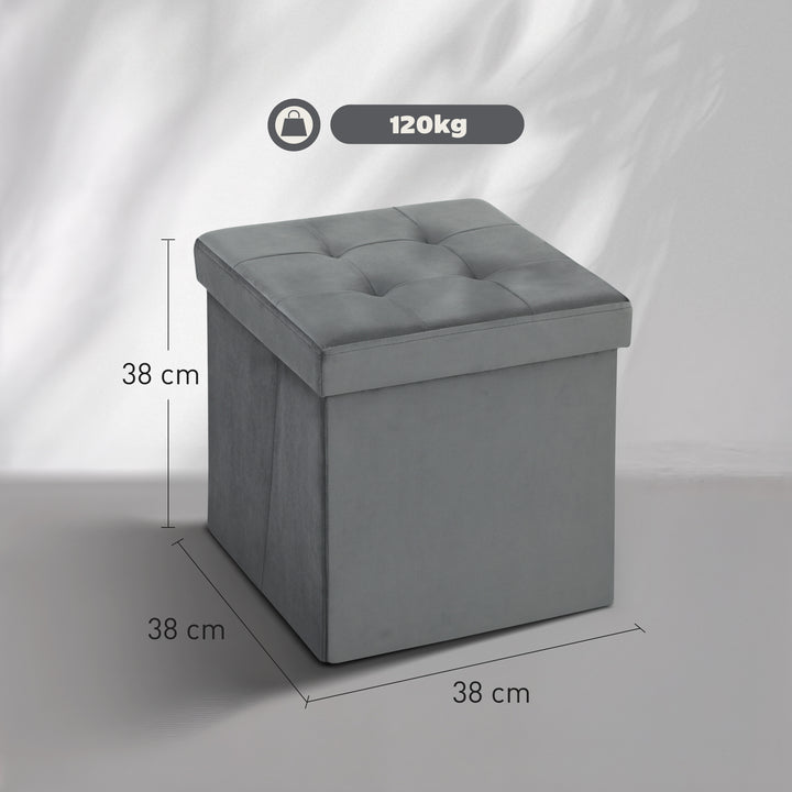 Foldable Velvet-Feel Storage Ottoman - Grey