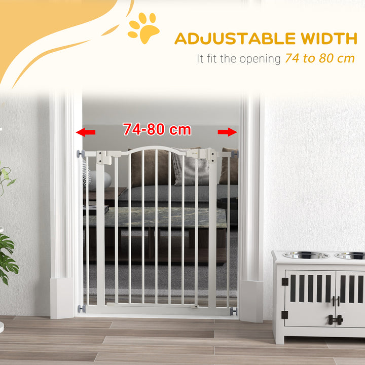Metal 74-80cm Adjustable Pet Gate Safety Barrier w/ Auto-Close Door White