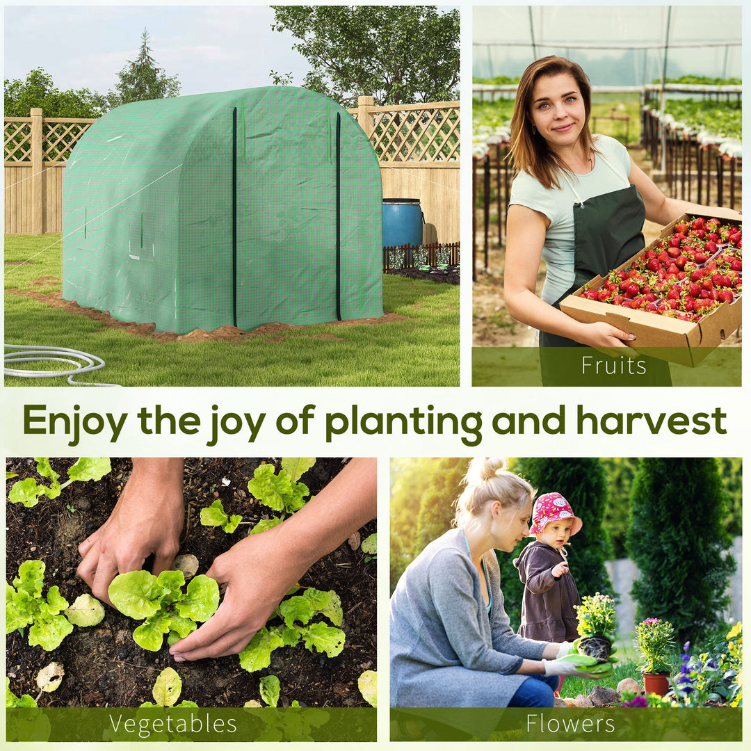 Walk-In Garden Polytunnel Greenhouse with Steel Frame, PE Cover, Roll-Up Door and 4 Windows, 2.5 x 2m, Green
