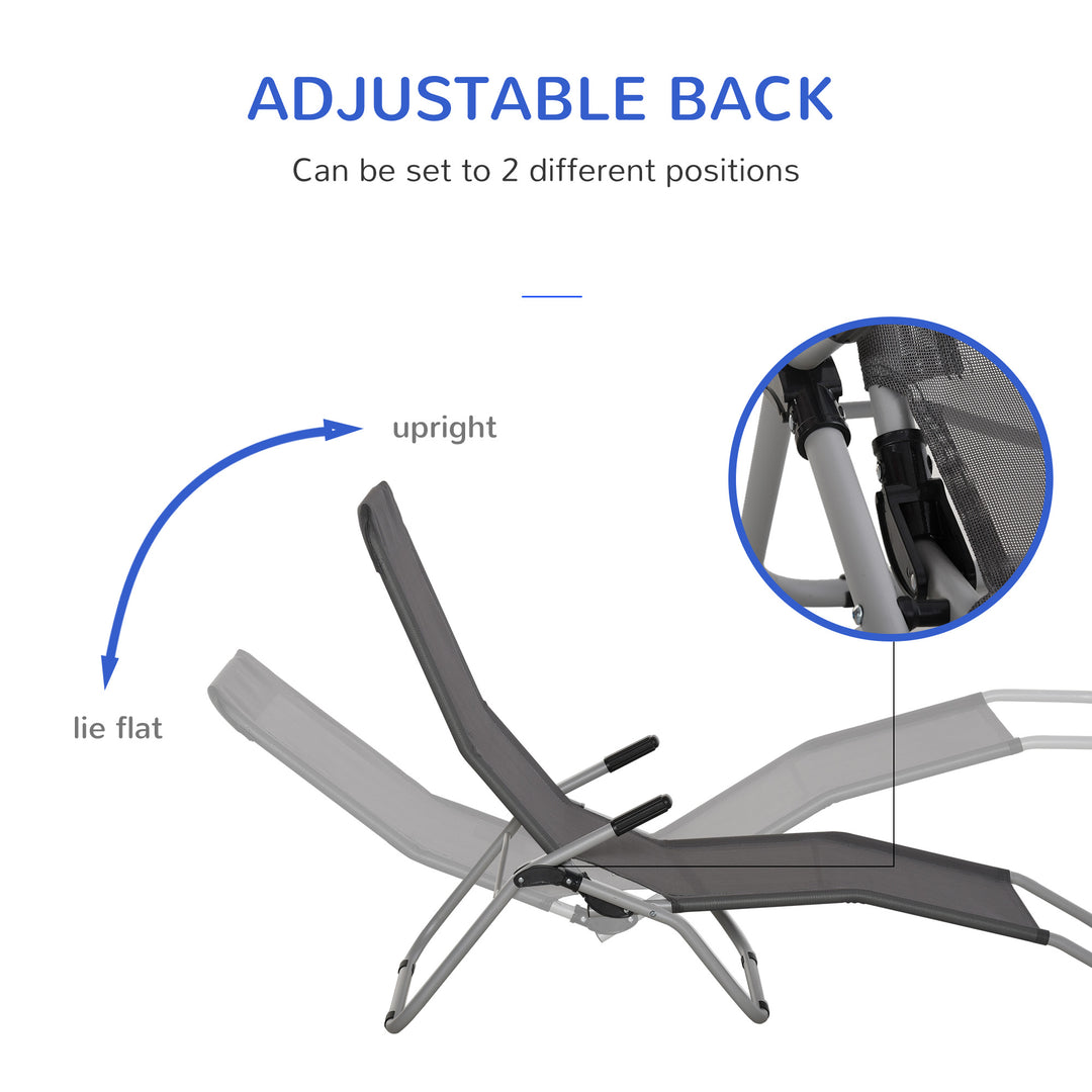 MCL Set of 2 Outdoor Patio Chaise Recliner Portable Lounge Chairs w/ Rust-Resistant Steel Frame & Adjustable Backrest, Grey