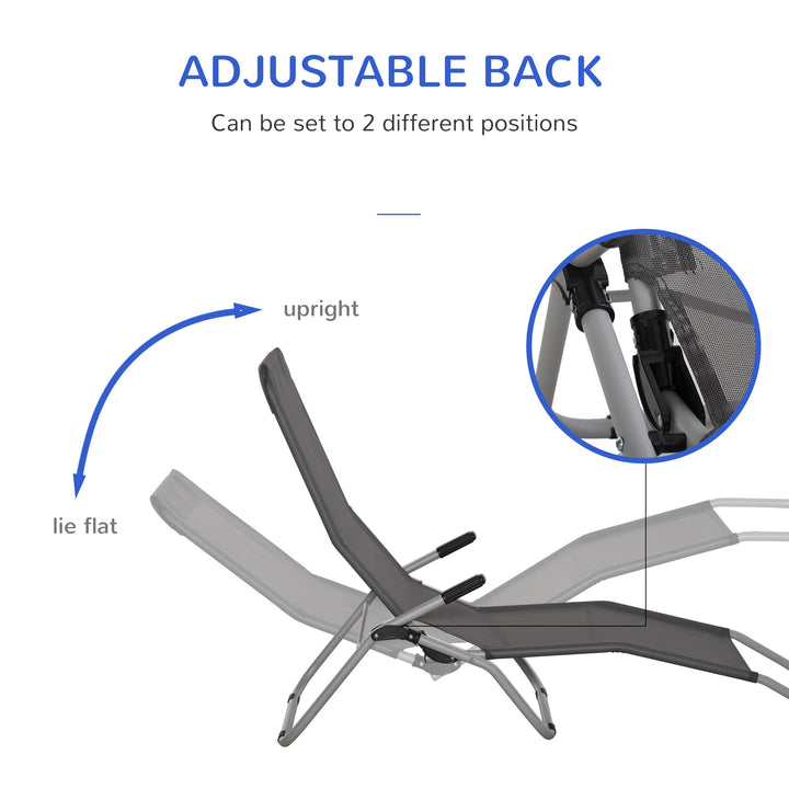 MCL Set of 2 Outdoor Patio Chaise Recliner Portable Lounge Chairs w/ Rust-Resistant Steel Frame & Adjustable Backrest, Grey