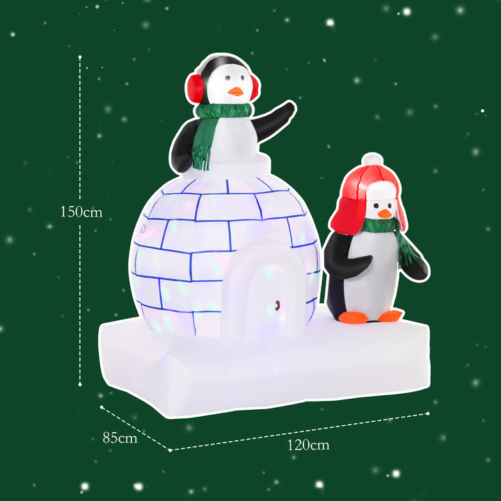 5ft Christmas Inflatable Two Penguins Wearing a Scarf with Ice House Blow Up Decor Home Indoors with Built-in LED Lights Outdoor Toys in Lawn Garden