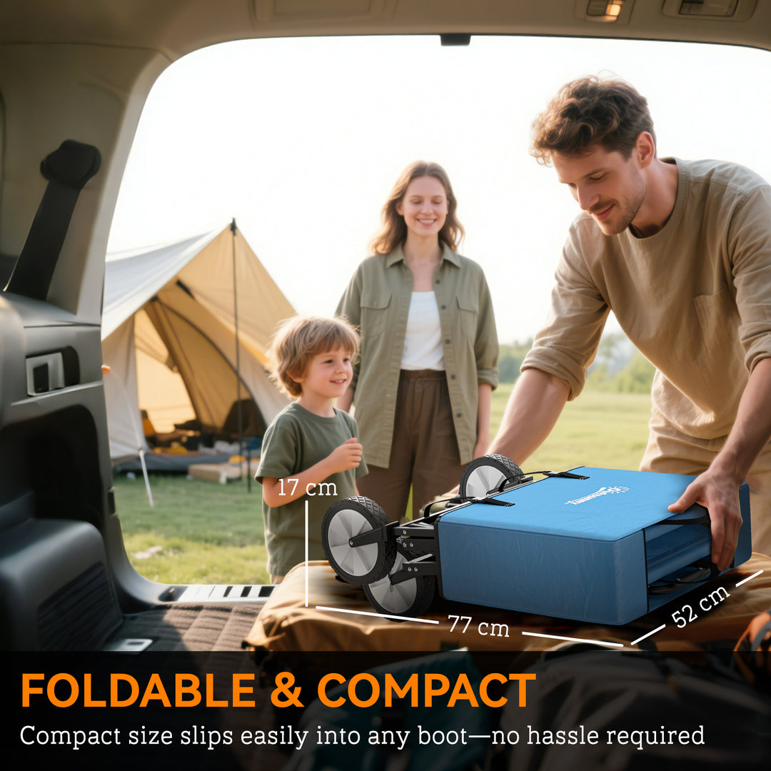 MCL 90L Festival Trolley on Wheels, Folding Camping Trolley Cart with Adjustable Handle, Portable for Outdoor, Garden, Shopping, Fishing, Blue