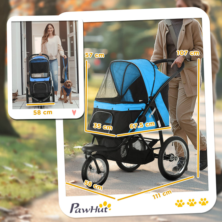 Foldable Pet stroller, Dog Buggy with Three Wheels, for Small/Medium Dogs, Blue