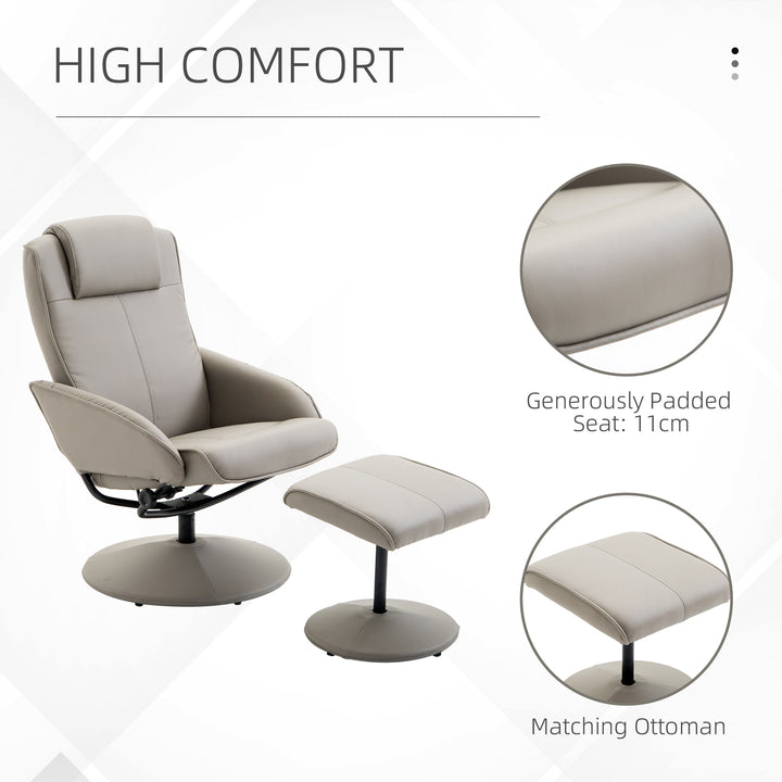 Recliner Chair and Footstool, Swivel PU Leather Upholstered Armchair with Footstool and Adjustable Backrest for Living Room, Bedroom, Grey