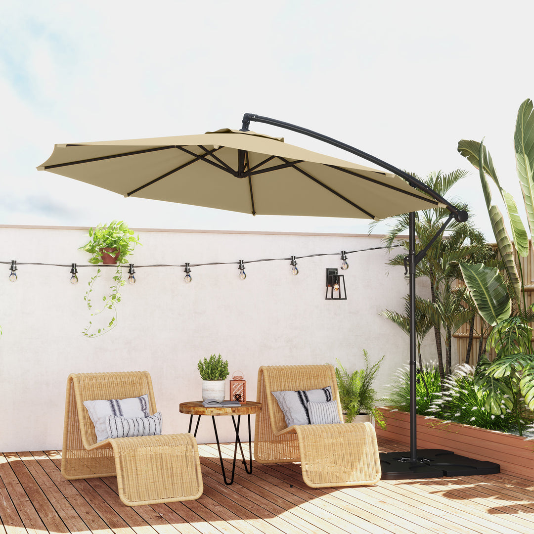 3m Overhanging Parasol, with Base, Weights and Cover - Sand brown