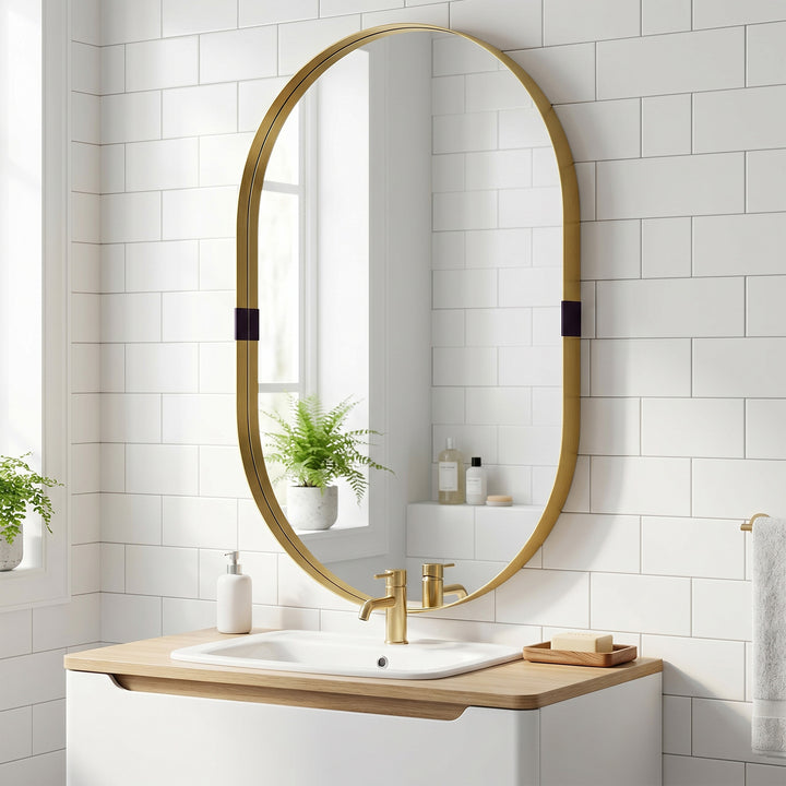Wall Mirror, Bathroom Mirror with Elevated Aluminium Alloy Frame, 60 x
