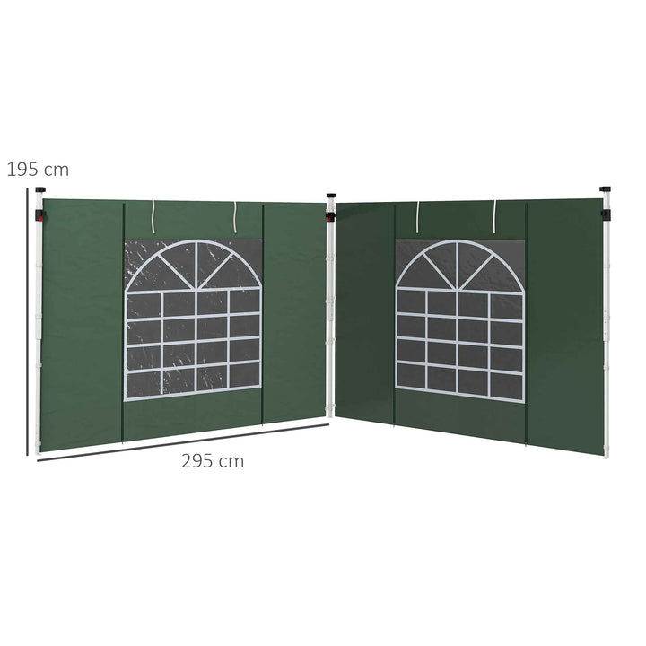 Gazebo Side Panels, 2 Pack Sides Replacement, for 3x3(m) or 3x6m Pop Up Gazebo, with Windows and Doors, Green