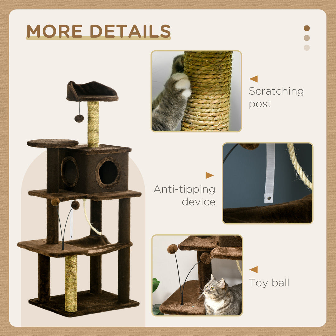 PawHut 136cm Cat Tree for Indoor Cats, Modern Cat Tower with Scratching Posts, house, Platforms, Toy Ball