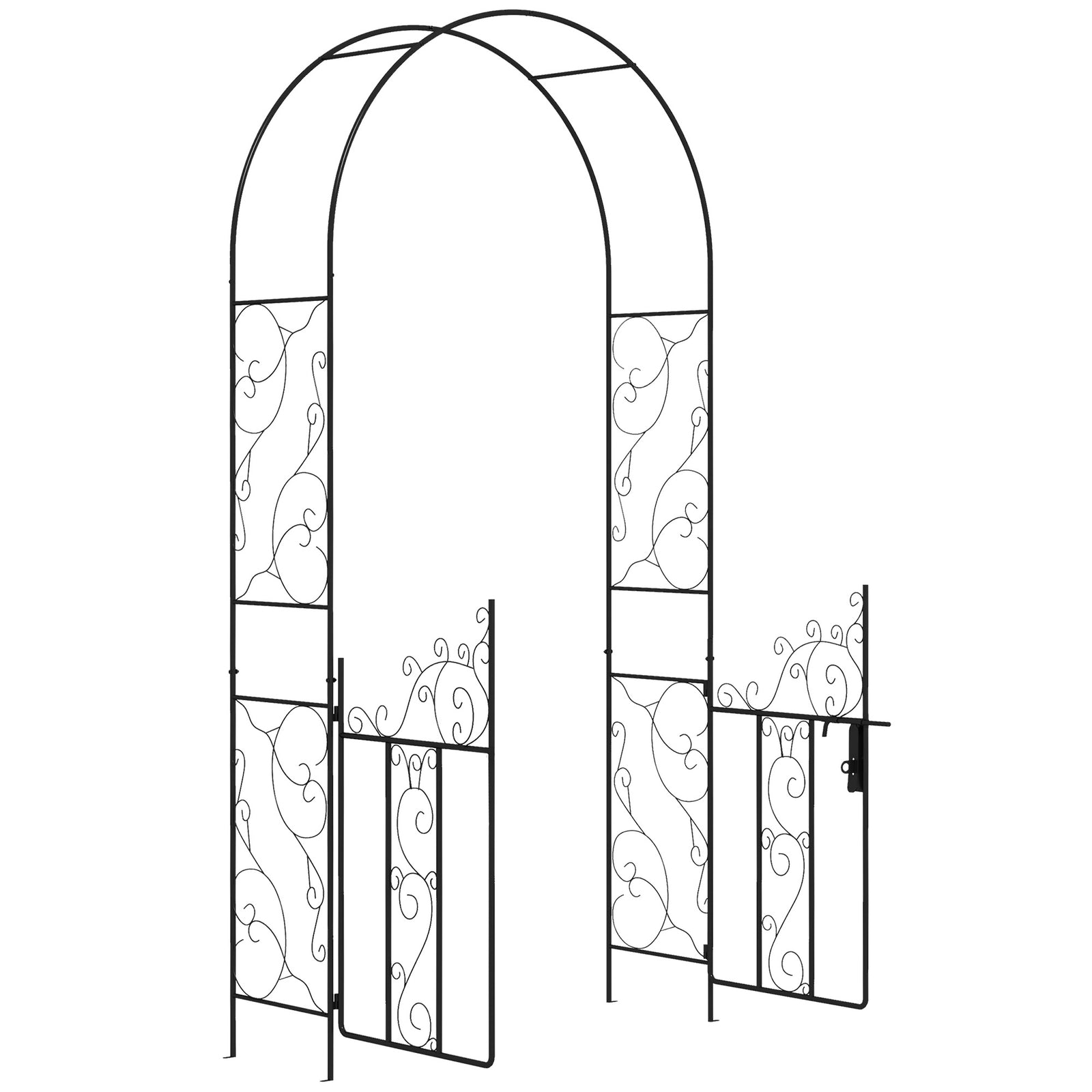 Outdoor Garden Arch with Double Gates, Metal Garden Arbor for Climbing Plants, Roses, Vines, Wedding Arch for Outdoor, 125L x 38W x 227H cm, Black