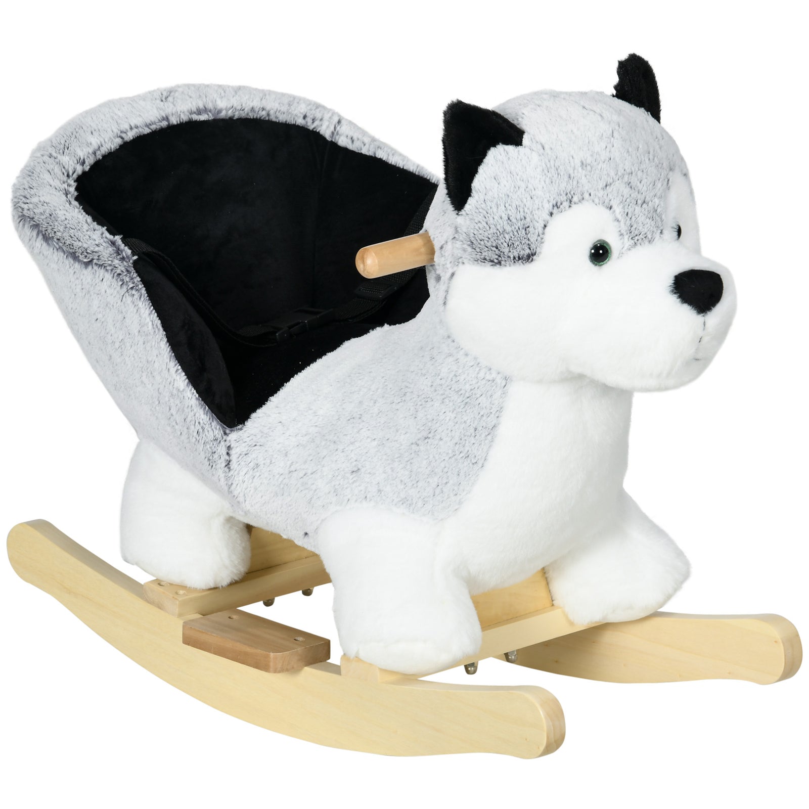 Baby Rocking Horse, Husky-Designed Plush Rocking Animal, with Sounds, Seatbelt, for Ages 18-36 Months - Grey