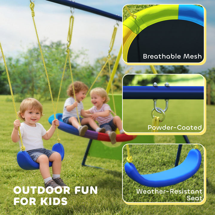 4-in-1 Kids Swing Set with Saucer Swing, Basketball Hoop and Football 