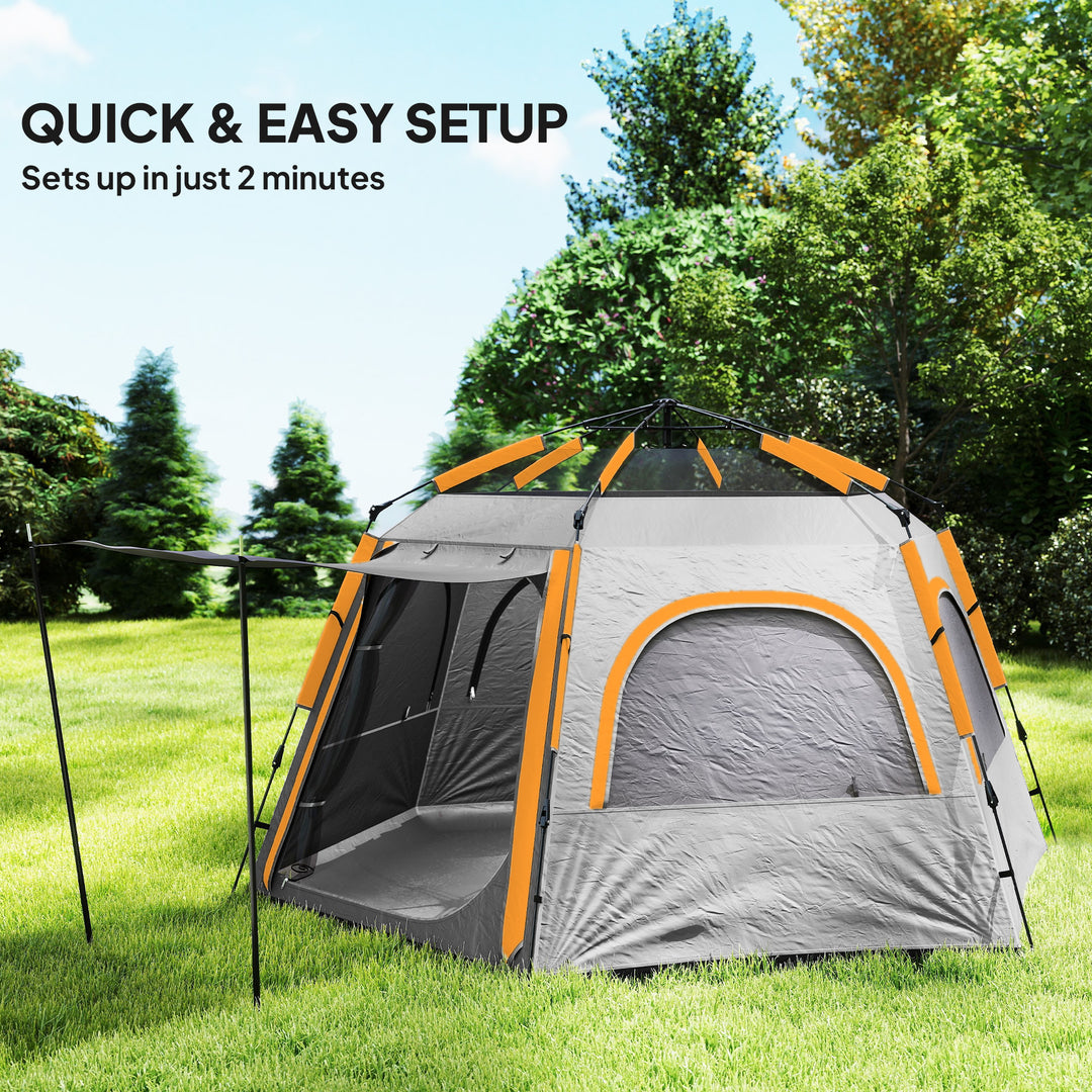 Instant Pop Up Camping Tent, 2/3/4 Person Easy Setup Dome Family Tent with Vestibule, Rainfly, 4 Mesh Windows & 2 Doors, Hexagonal Design, Waterproof & UV Protected, Light Grey