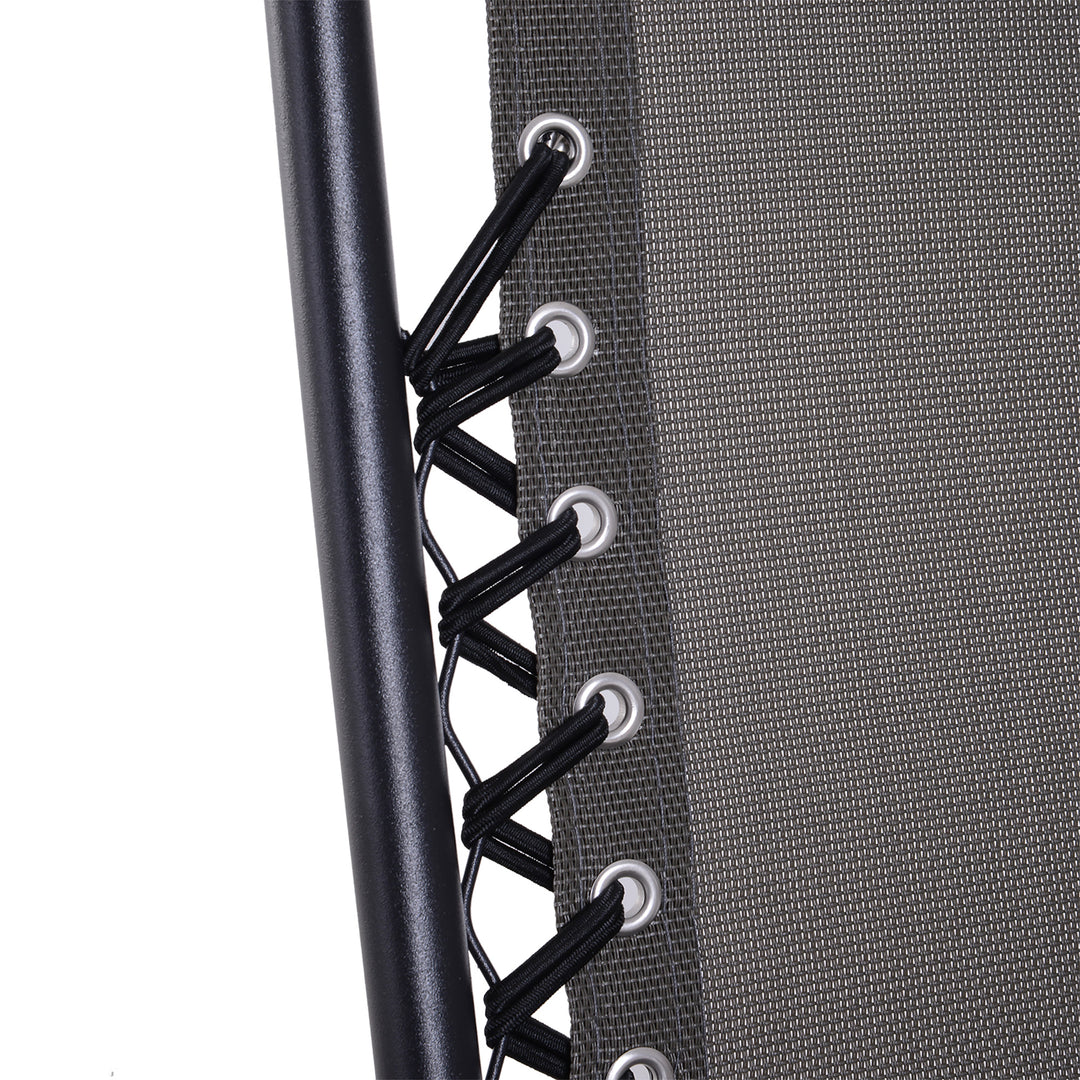 MCL 3pcs Folding Zero Gravity Chairs Sun Lounger Table Set w/ Cup Holders Reclining Garden Yard Pool, Dark Grey