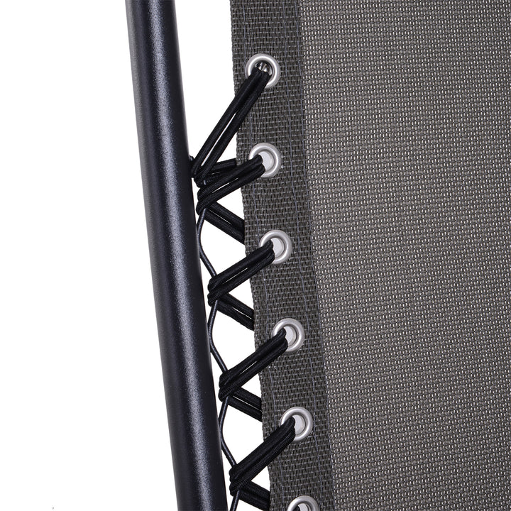 MCL 3pcs Folding Zero Gravity Chairs Sun Lounger Table Set w/ Cup Holders Reclining Garden Yard Pool, Dark Grey