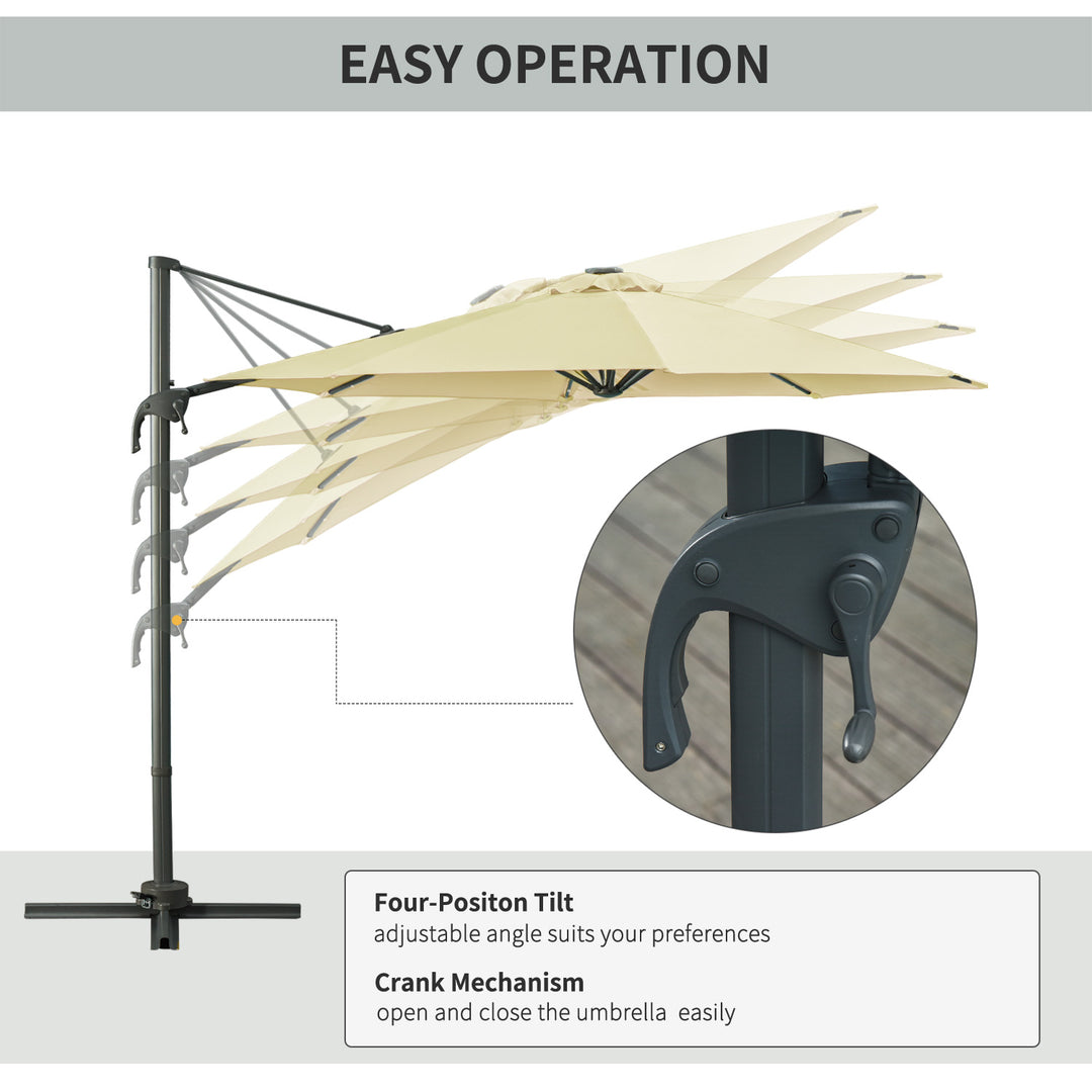 3(m) LED Cantilever Parasol Garden Sun Umbrella w/ Base and Solar Lights Beige