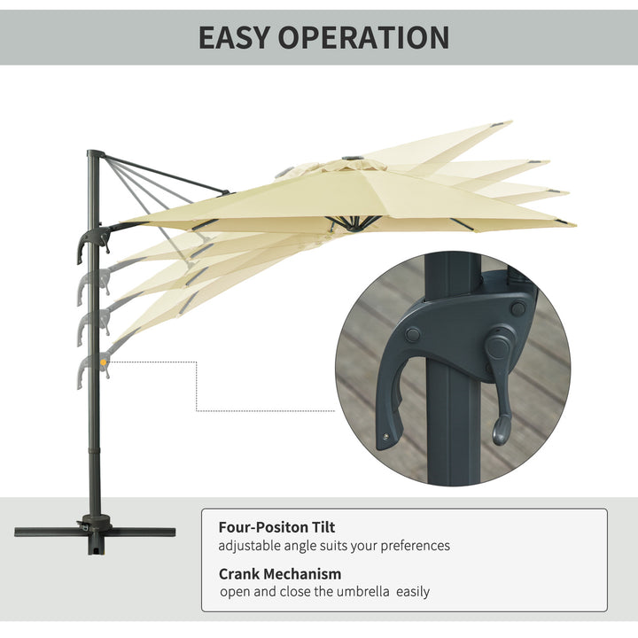 3(m) LED Cantilever Parasol Garden Sun Umbrella w/ Base and Solar Lights Beige