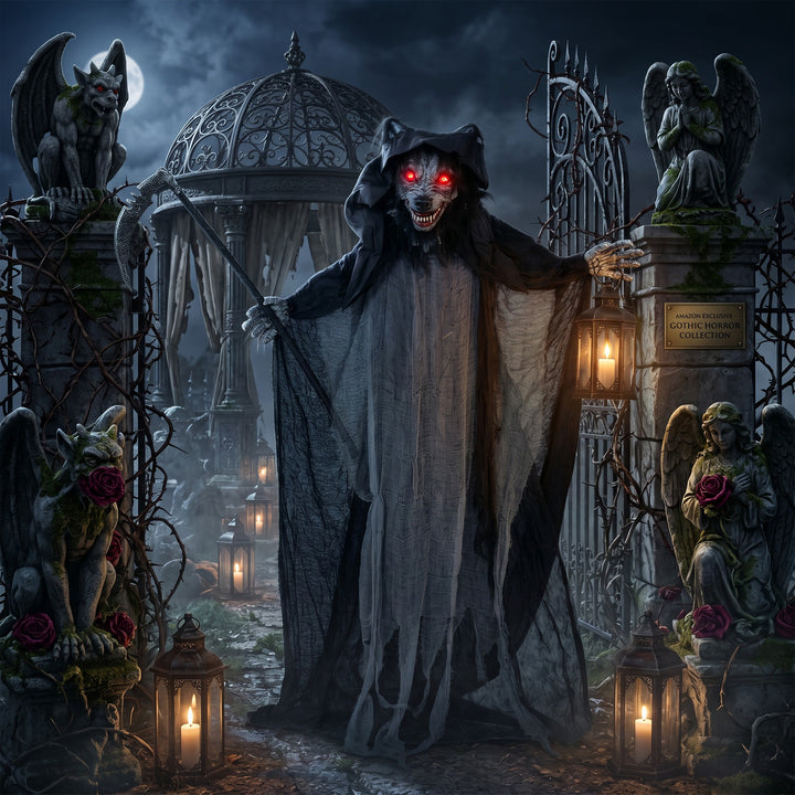 Halloween Standing Werewolf Animated Decoration with Light-Up Eyes, So
