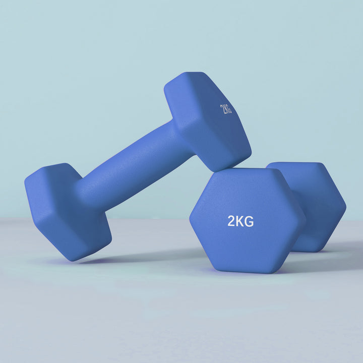 2 x 2kg Hexagonal Dumbbells Weights Set with Non-Slip Grip for Home Gym Workout, Blue