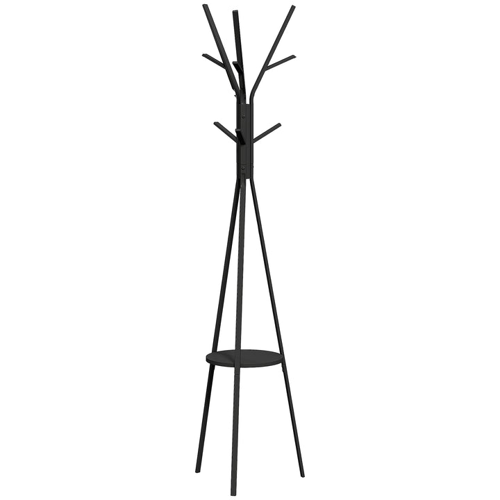 Freestanding Metal Coat Rack Stand 9 Hooks Clothes Tree with 1 Shelf Hat Display Hall Tree Hanger Bag Umbrella Hanging Organiser Black