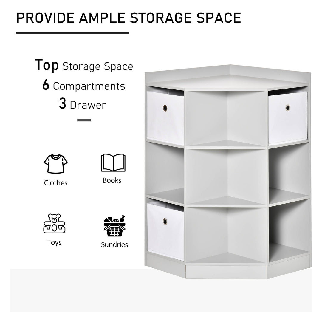 Kids Bookcase, 3 Tier Toy Organiser Storage Unit BookShelf with 3 Non-woven Fabric Drawers, Anti-tip Device, for Bedroom, Children's Room, Playroom, Grey