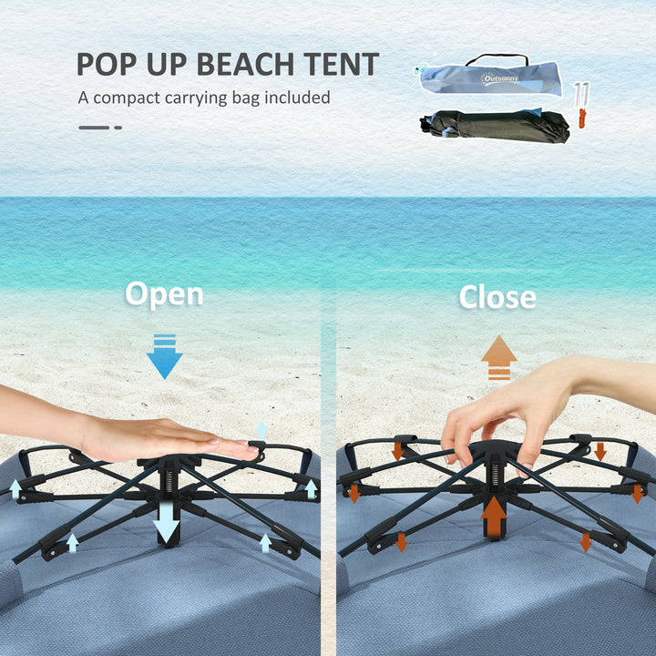 2-3 Person Pop Up Beach Tent, UPF15+ Sun Shelter with Extended Floor, Sandbags, Mesh Windows and Carry Bag, Light Blue