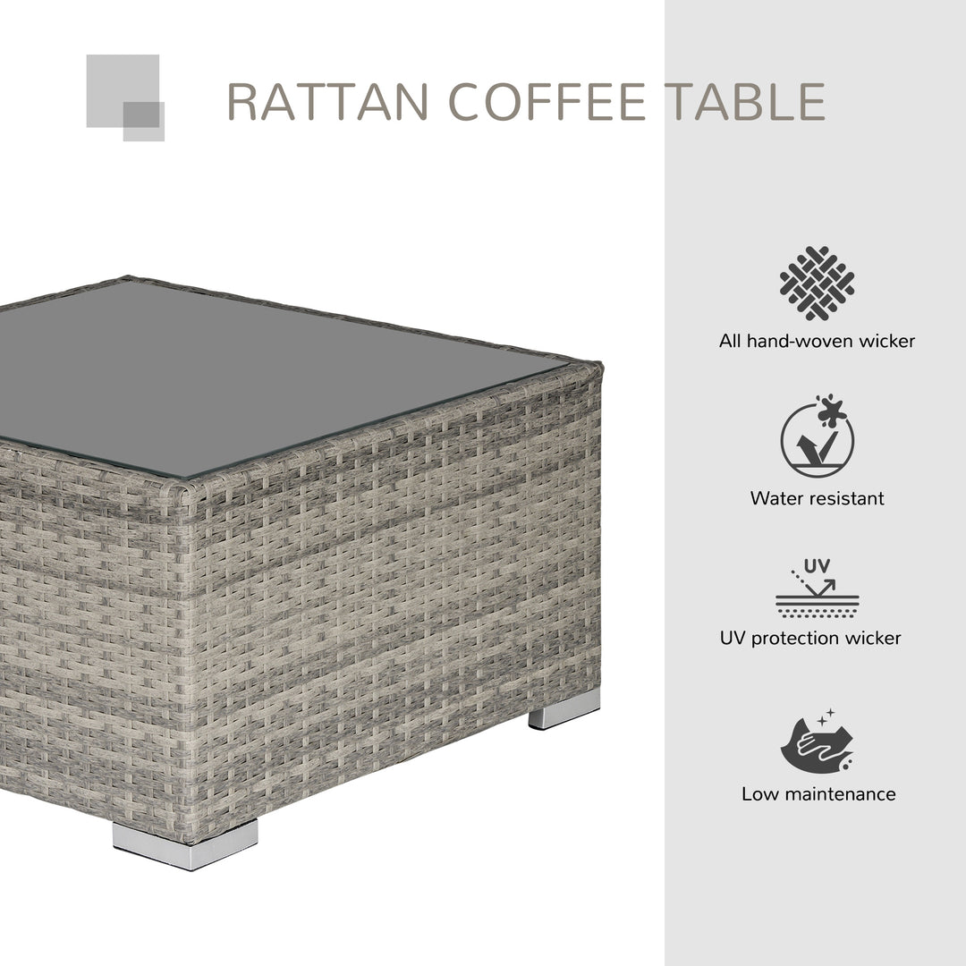 Square PE Wicker Rattan Table, with Glass Top - Light Grey
