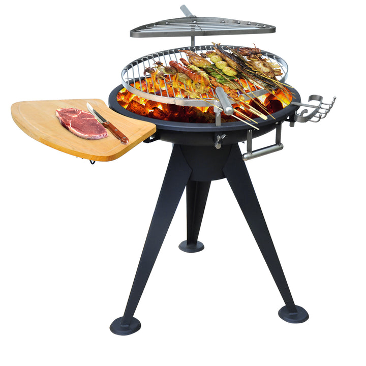 Outsunny Charcoal BBQ Outdoor Garden Adjustable Barbecue Double Grill Party Cooking Fire Pit with Cutting Board - Black | Aosom UK