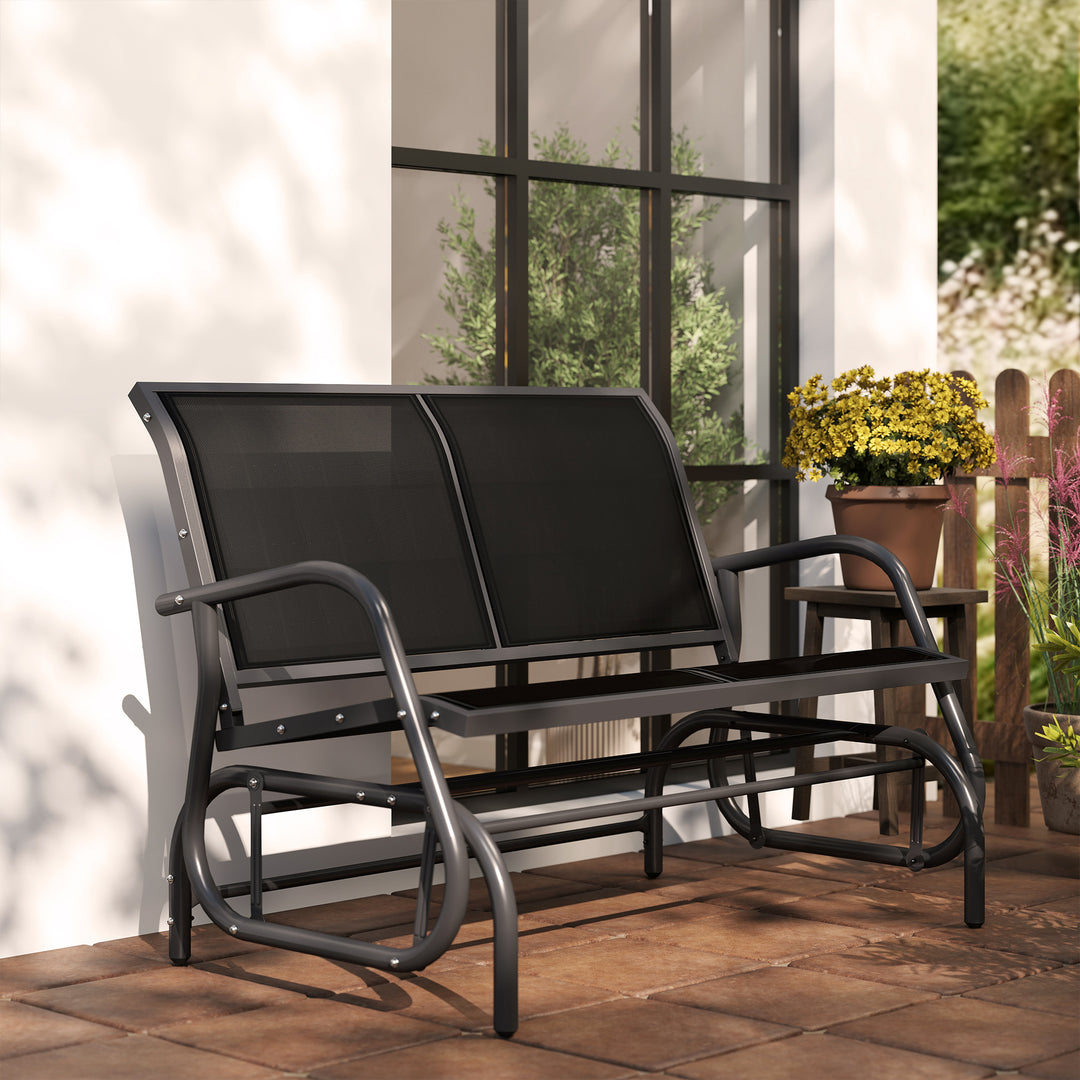2-Person Outdoor Glider Bench Patio Double Swing Gliding Chair Loveseat w/Power Coated Steel Frame for Garden Patio Porch, Black
