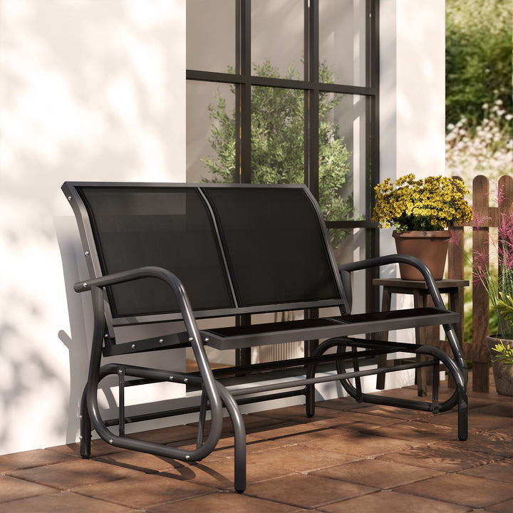 2-Person Outdoor Glider Bench Patio Double Swing Gliding Chair Loveseat w/Power Coated Steel Frame for Garden Patio Porch, Black