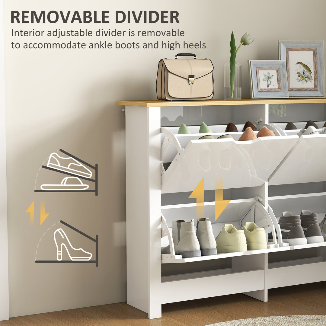 Slim Shoe Cabinet, Narrow Shoe Cupboard with 4 Flip Drawers, Adjustabl