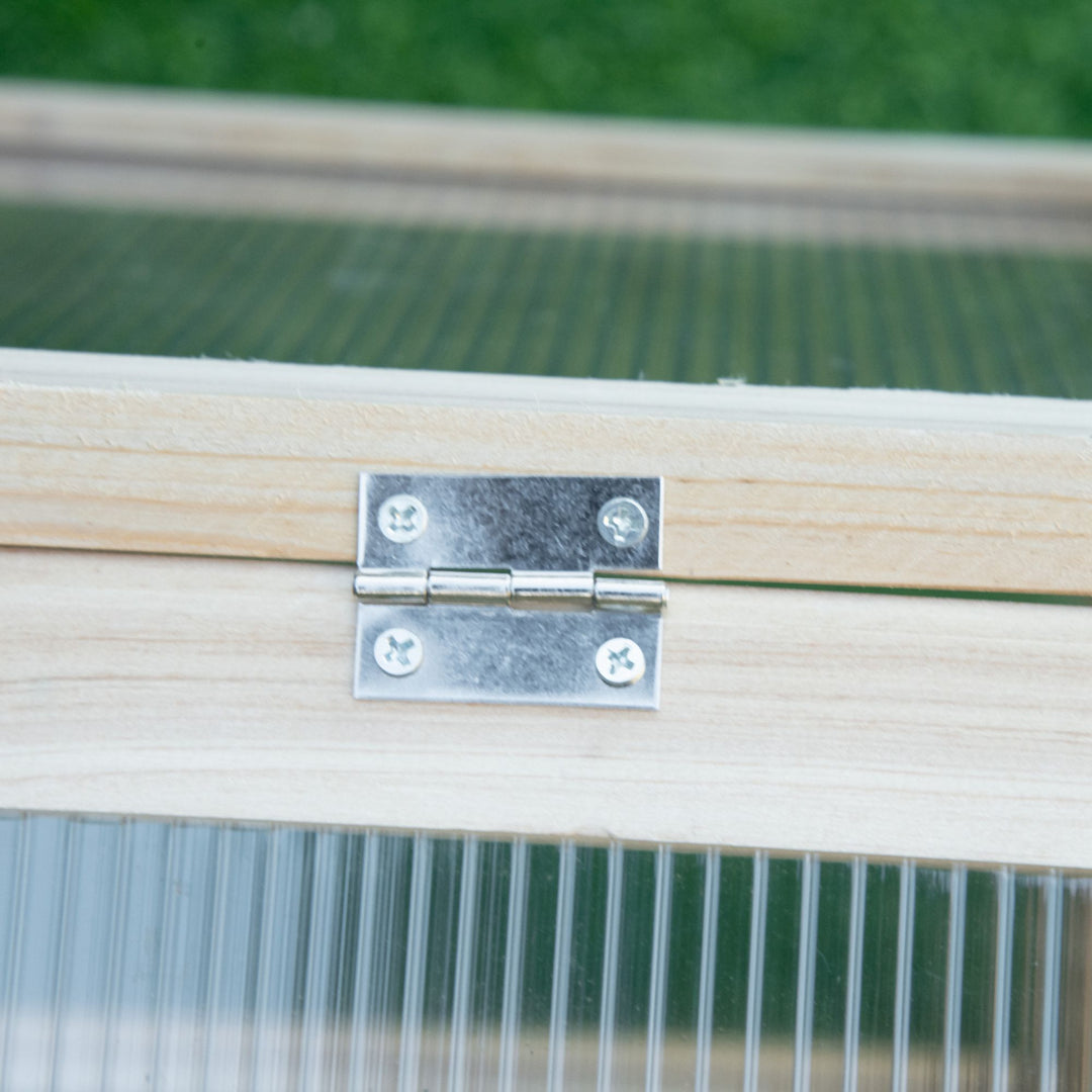 MCL Wooden Cold Frame Garden Polycarbonate Greenhouse with Openable Top Cover, Grow House for Flowers, Vegetables, Plants, 90 x 52 x 50cm, Natural