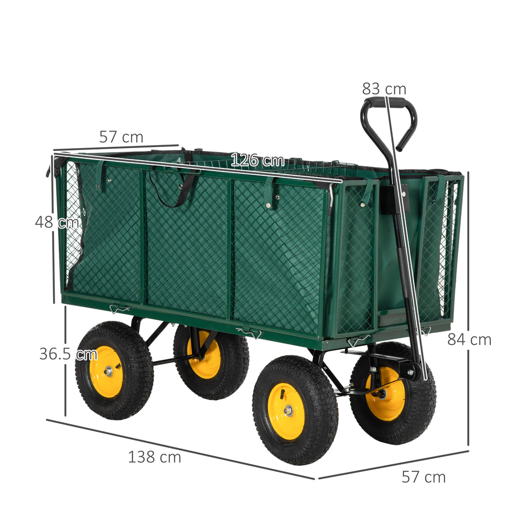 MCL Large 4 Wheel Heavy Duty Garden Cart Truck Trolley Wheelbarrow with Handle and Metal Frame - Green