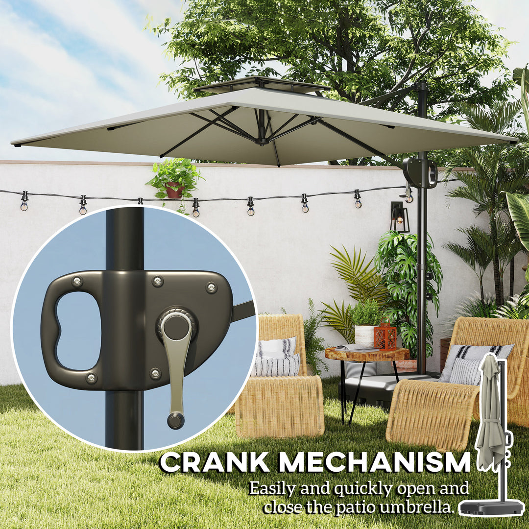 Cantilever Parasol with Weighted Base Double Top Garden Parasol Square Hanging Patio Umbrella with Crank Tilt Light Grey
