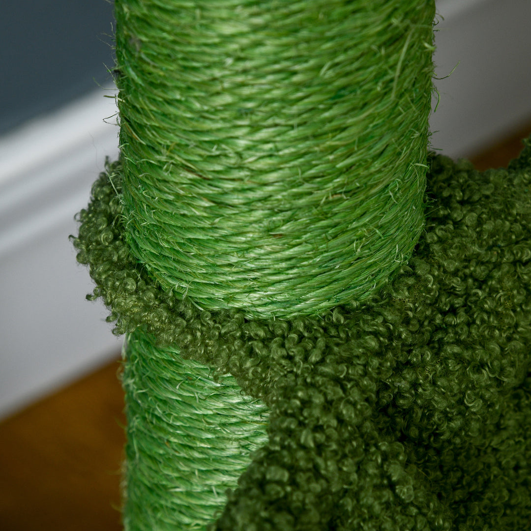 PawHut Cactus Cat Tree, 82cm Chenille with Scratching Post & Hammock, Playful Green