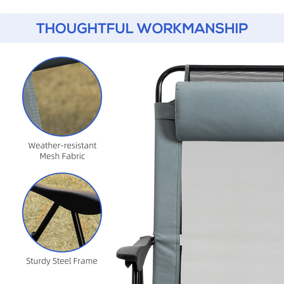 MCL Set of 2 Portable Folding Recliner Outdoor Patio Adjustable Backrest, Grey