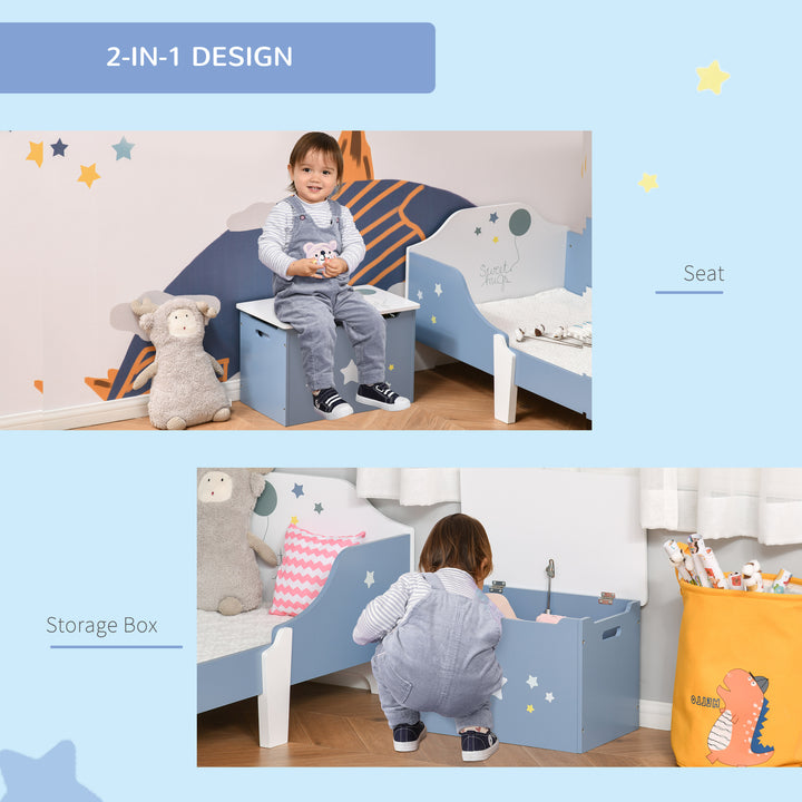MCL Kids Wooden Toy Box Children Storage Chest Organiser Side Handle Safety Hinge Play Room Furniture Blue