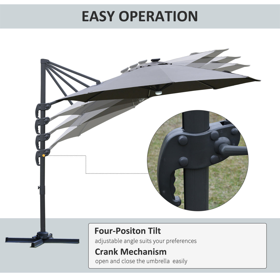 MCL 3(m) LED Cantilever Parasol Outdoor Sun Umbrella w/ Base Solar Lights Grey